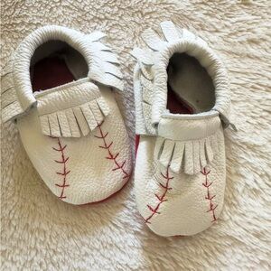 Leather Baseball print Kids Moccasins